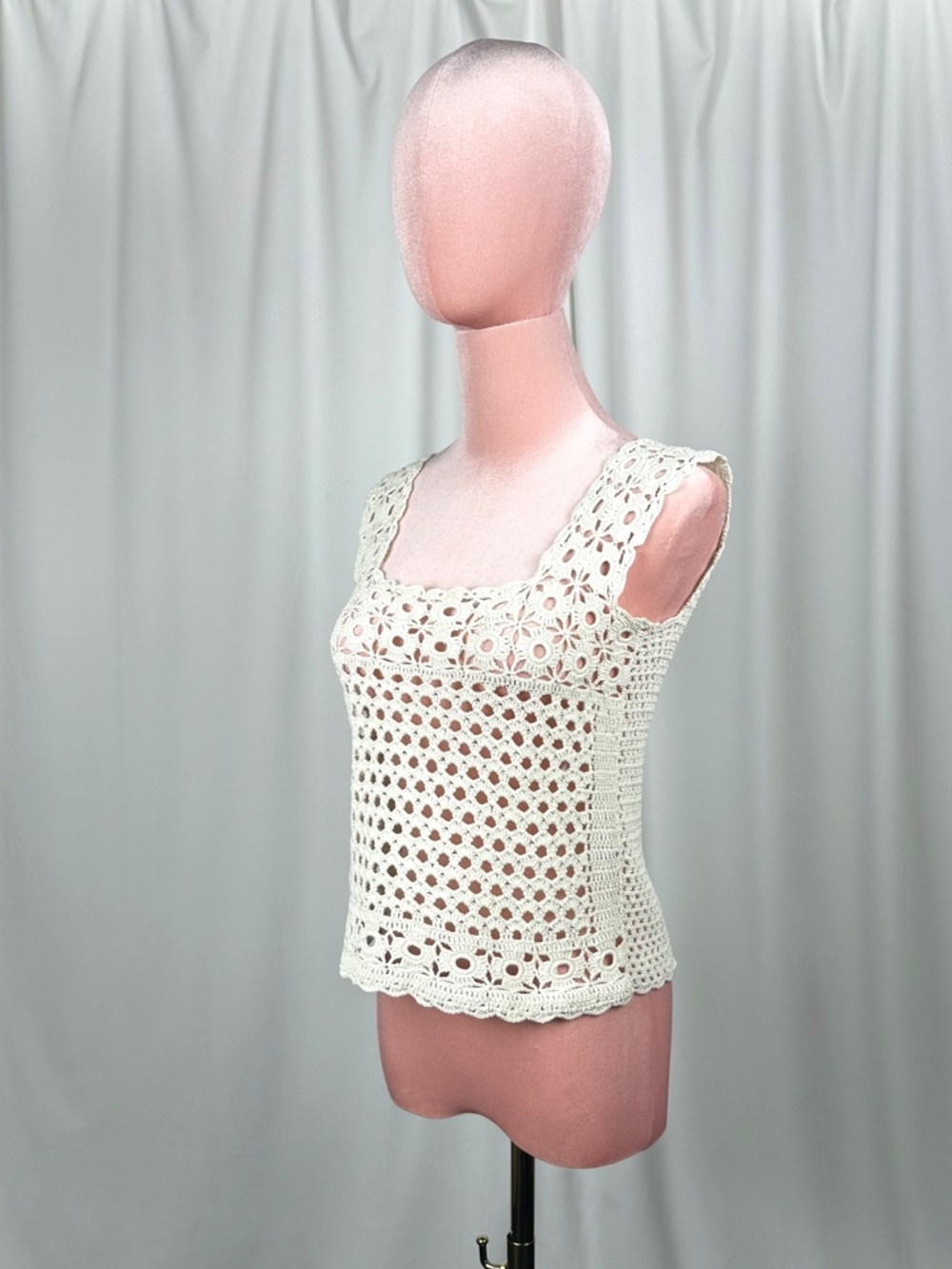 Vintage Handmade Cream Crochet Tank Top Boho Festival Cottagecore XS - Picture 12 of 16